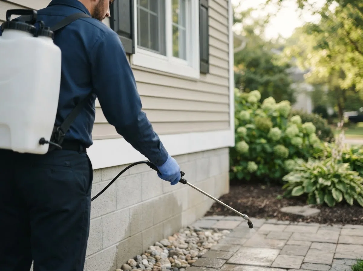 Pest control technician inspecting a home in Evanston, IL